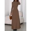 imageBTFBM Womens Dresses Fall 2025 Long Sleeve Turtle Neck Trendy Long Tight Knit Maxi Dress Wedding Guest Party CasualBrown