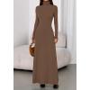 imageBTFBM Womens Dresses Fall 2025 Long Sleeve Turtle Neck Trendy Long Tight Knit Maxi Dress Wedding Guest Party CasualBrown