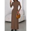imageBTFBM Womens Dresses Fall 2025 Long Sleeve Turtle Neck Trendy Long Tight Knit Maxi Dress Wedding Guest Party CasualBrown