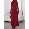imageBTFBM Womens Dresses Fall 2025 Long Sleeve Turtle Neck Trendy Long Tight Knit Maxi Dress Wedding Guest Party CasualBurgundy