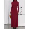 imageBTFBM Womens Dresses Fall 2025 Long Sleeve Turtle Neck Trendy Long Tight Knit Maxi Dress Wedding Guest Party CasualBurgundy