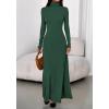 imageBTFBM Womens Dresses Fall 2025 Long Sleeve Turtle Neck Trendy Long Tight Knit Maxi Dress Wedding Guest Party CasualDark Green