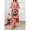 imageBTFBM Womens Fall Boho Floral Maxi Dresses 2025 Casual Long Sleeve Square Neck Flowy Tiered Ruffle Wedding Guest DressFloral Orange Pink Red
