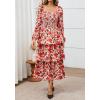 imageBTFBM Womens Fall Boho Floral Maxi Dresses 2025 Casual Long Sleeve Square Neck Flowy Tiered Ruffle Wedding Guest DressFloral Orange Pink Red