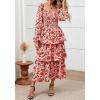 imageBTFBM Womens Fall Boho Floral Maxi Dresses 2025 Casual Long Sleeve Square Neck Flowy Tiered Ruffle Wedding Guest DressFloral Orange Pink Red