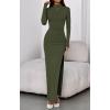 imageBTFBM Womens Formal Dresses 2025 Fall Long Sleeve Mock Neck Ruched Bodycon Slit Maxi Wedding Guest Cocktail DressArmy Green