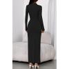 imageBTFBM Womens Formal Dresses 2025 Fall Long Sleeve Mock Neck Ruched Bodycon Slit Maxi Wedding Guest Cocktail DressBlack