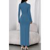 imageBTFBM Womens Formal Dresses 2025 Fall Long Sleeve Mock Neck Ruched Bodycon Slit Maxi Wedding Guest Cocktail DressBlue
