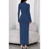 imageBTFBM Womens Formal Dresses 2025 Fall Long Sleeve Mock Neck Ruched Bodycon Slit Maxi Wedding Guest Cocktail DressDark Blue