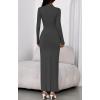 imageBTFBM Womens Formal Dresses 2025 Fall Long Sleeve Mock Neck Ruched Bodycon Slit Maxi Wedding Guest Cocktail DressDark Grey