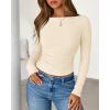 imageBTFBM Womens Long Sleeve Tops Fall Fashion 2025 Ribbed Slim Fit Y2K Boat Neck T Shirts Casual Going Out Workout OutfitsBeige