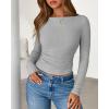 imageBTFBM Womens Long Sleeve Tops Fall Fashion 2025 Ribbed Slim Fit Y2K Boat Neck T Shirts Casual Going Out Workout OutfitsGrey