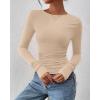 imageBTFBM Womens Tops Dressy Casual Workout Outfits Fall 2025 Long Sleeve Shirts Boat Neck Ruched Bodycon Going Out TopBeige