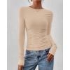 imageBTFBM Womens Tops Dressy Casual Workout Outfits Fall 2025 Long Sleeve Shirts Boat Neck Ruched Bodycon Going Out TopBeige