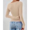 imageBTFBM Womens Tops Dressy Casual Workout Outfits Fall 2025 Long Sleeve Shirts Boat Neck Ruched Bodycon Going Out TopBeige