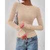 imageBTFBM Womens Tops Dressy Casual Workout Outfits Fall 2025 Long Sleeve Shirts Boat Neck Ruched Bodycon Going Out TopBeige