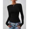 imageBTFBM Womens Tops Dressy Casual Workout Outfits Fall 2025 Long Sleeve Shirts Boat Neck Ruched Bodycon Going Out TopBlack