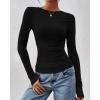imageBTFBM Womens Tops Dressy Casual Workout Outfits Fall 2025 Long Sleeve Shirts Boat Neck Ruched Bodycon Going Out TopBlack