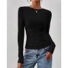 imageBTFBM Womens Tops Dressy Casual Workout Outfits Fall 2025 Long Sleeve Shirts Boat Neck Ruched Bodycon Going Out TopBlack