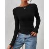 imageBTFBM Womens Tops Dressy Casual Workout Outfits Fall 2025 Long Sleeve Shirts Boat Neck Ruched Bodycon Going Out TopBlack