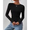imageBTFBM Womens Tops Dressy Casual Workout Outfits Fall 2025 Long Sleeve Shirts Boat Neck Ruched Bodycon Going Out TopBlack