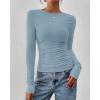 imageBTFBM Womens Tops Dressy Casual Workout Outfits Fall 2025 Long Sleeve Shirts Boat Neck Ruched Bodycon Going Out TopBlue