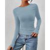 imageBTFBM Womens Tops Dressy Casual Workout Outfits Fall 2025 Long Sleeve Shirts Boat Neck Ruched Bodycon Going Out TopBlue
