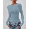 imageBTFBM Womens Tops Dressy Casual Workout Outfits Fall 2025 Long Sleeve Shirts Boat Neck Ruched Bodycon Going Out TopBlue
