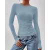 imageBTFBM Womens Tops Dressy Casual Workout Outfits Fall 2025 Long Sleeve Shirts Boat Neck Ruched Bodycon Going Out TopBlue