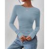 imageBTFBM Womens Tops Dressy Casual Workout Outfits Fall 2025 Long Sleeve Shirts Boat Neck Ruched Bodycon Going Out TopBlue