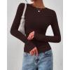 imageBTFBM Womens Tops Dressy Casual Workout Outfits Fall 2025 Long Sleeve Shirts Boat Neck Ruched Bodycon Going Out TopBrown