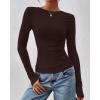 imageBTFBM Womens Tops Dressy Casual Workout Outfits Fall 2025 Long Sleeve Shirts Boat Neck Ruched Bodycon Going Out TopBrown
