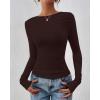 imageBTFBM Womens Tops Dressy Casual Workout Outfits Fall 2025 Long Sleeve Shirts Boat Neck Ruched Bodycon Going Out TopBrown