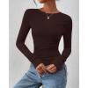 imageBTFBM Womens Tops Dressy Casual Workout Outfits Fall 2025 Long Sleeve Shirts Boat Neck Ruched Bodycon Going Out TopBrown