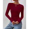 imageBTFBM Womens Tops Dressy Casual Workout Outfits Fall 2025 Long Sleeve Shirts Boat Neck Ruched Bodycon Going Out TopBurgundy