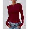 imageBTFBM Womens Tops Dressy Casual Workout Outfits Fall 2025 Long Sleeve Shirts Boat Neck Ruched Bodycon Going Out TopBurgundy