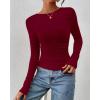 imageBTFBM Womens Tops Dressy Casual Workout Outfits Fall 2025 Long Sleeve Shirts Boat Neck Ruched Bodycon Going Out TopBurgundy