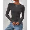 imageBTFBM Womens Tops Dressy Casual Workout Outfits Fall 2025 Long Sleeve Shirts Boat Neck Ruched Bodycon Going Out TopDark Grey
