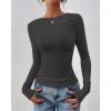 imageBTFBM Womens Tops Dressy Casual Workout Outfits Fall 2025 Long Sleeve Shirts Boat Neck Ruched Bodycon Going Out TopDark Grey
