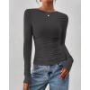 imageBTFBM Womens Tops Dressy Casual Workout Outfits Fall 2025 Long Sleeve Shirts Boat Neck Ruched Bodycon Going Out TopDark Grey