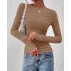 imageBTFBM Womens Tops Dressy Casual Workout Outfits Fall 2025 Long Sleeve Shirts Boat Neck Ruched Bodycon Going Out TopKhaki