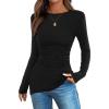 imageBTFBM Asymmetrical Tops for Women Long Sleeve Shirts Fall 2025 Ruched Slit Fitted Basic Tees Y2k Going Out Tunic TopBlack