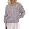 imageBTFBM Chunky Cardigan Sweaters for Women Fall Fashion 2025 Button Lantern Long Sleeve Cable Knit Winter Coats OuterwearGrey Purple