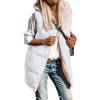 imageBTFBM Fall Long Puffer Vest Women Sleeveless Hooded Reversible Fleece Sherpa Jacket Zip Up Winter Coat Outerwear VestsWhite