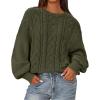 imageBTFBM Fall Sweaters for Women 2025 Cable Knit Sweater Crew Neck Long Lantern Sleeve Loose Chunky Pullover Casual TopsArmy Green