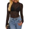 imageBTFBM Lace Tops for Women 2025 See Through Mesh Top Crew Neck Long Sleeve Fitted Sheer Party Club Outfits Fall FashionBlack