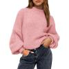 imageBTFBM Sweaters for Women Fall 2025 Crew Neck Lantern Long Sleeve Casual Oversized Pullover Knit Winter TopsPink