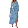 imageBTFBM Women Boho Maxi Dress Fall Fashion 2025 Floral Long Sleeve V Neck Button Pockets Flowy Vacation Wedding DressesBlue