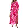 imageBTFBM Women Boho Maxi Dress Fall Fashion 2025 Floral Long Sleeve V Neck Button Pockets Flowy Vacation Wedding DressesWatercolour Rose Pink