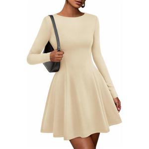 imageBTFBM Fall Dresses for Women 2025 Elegant Classy Flowy A Line Long Sleeve Business Homecoming Cocktail Sweater DressApricot